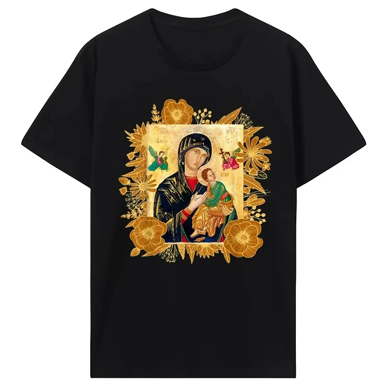 2026 New Our Lady of Perpetual Help Virgin Mary Catholic Icon T-Shirt Men Cotton Tshirt Tees Tops Anime Haraj