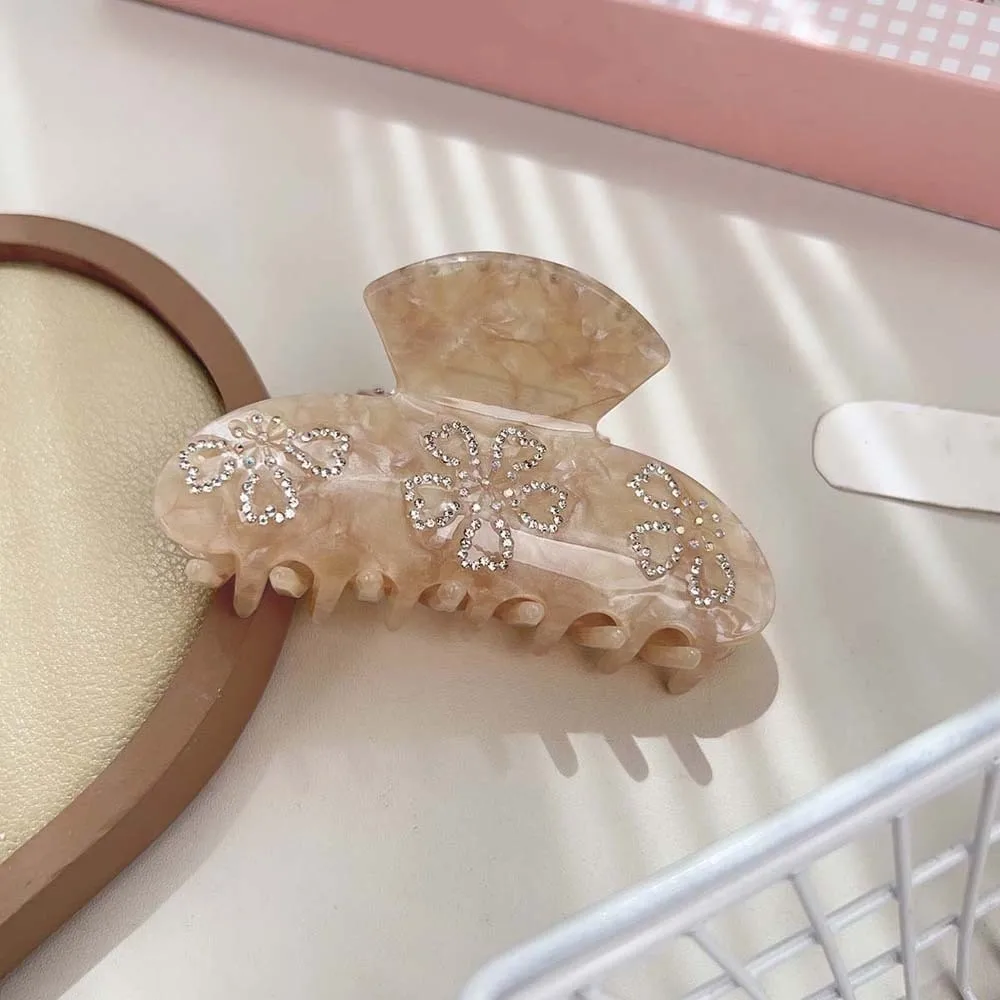 

Iridescent Rhinestone-inlay Hair Claw Korean Style Contrast Color Women Shark Clip Flower Elegant Acrylic Hair Claw Headwear