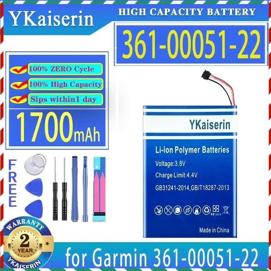 

YKaiserin 1700mAh Replacement Battery 3610005122 for Garmin 361-00051-22 GPS Mobile Phone Batteries