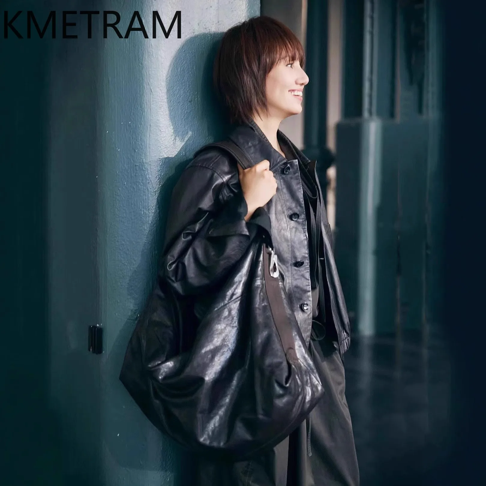 KMETRAM Real Sheepskin Leather Jacket Woman Short Semi-Tanned Light Waxed Leather Jackets Fashion Autumn Coat Women Clothes 2026