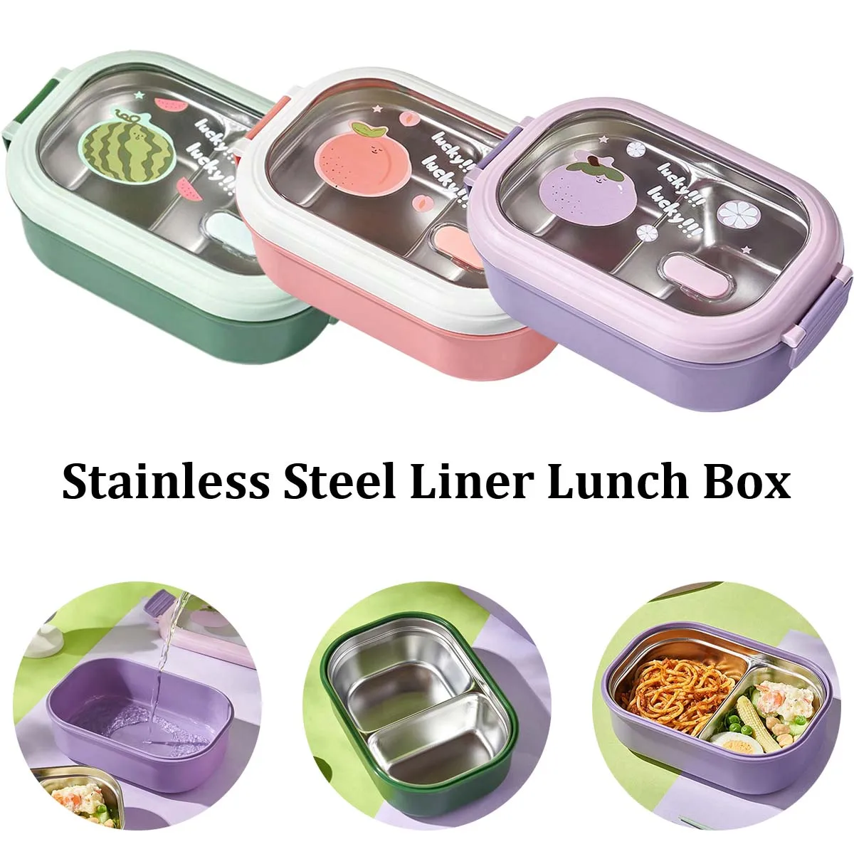 Stainless Steel Liner Lunch Box Portable Food Container Separate Heatable Lunchbox for Students School Office Insulated Food Box