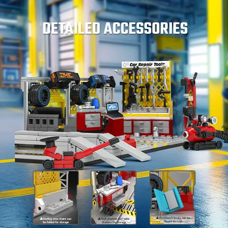 SEMBO 674pcs Racing Vehicle Garage Scene Model Assembly Building Blocks Kits MOC City Sports Car Bricks Kids Toys for Boys Gifts