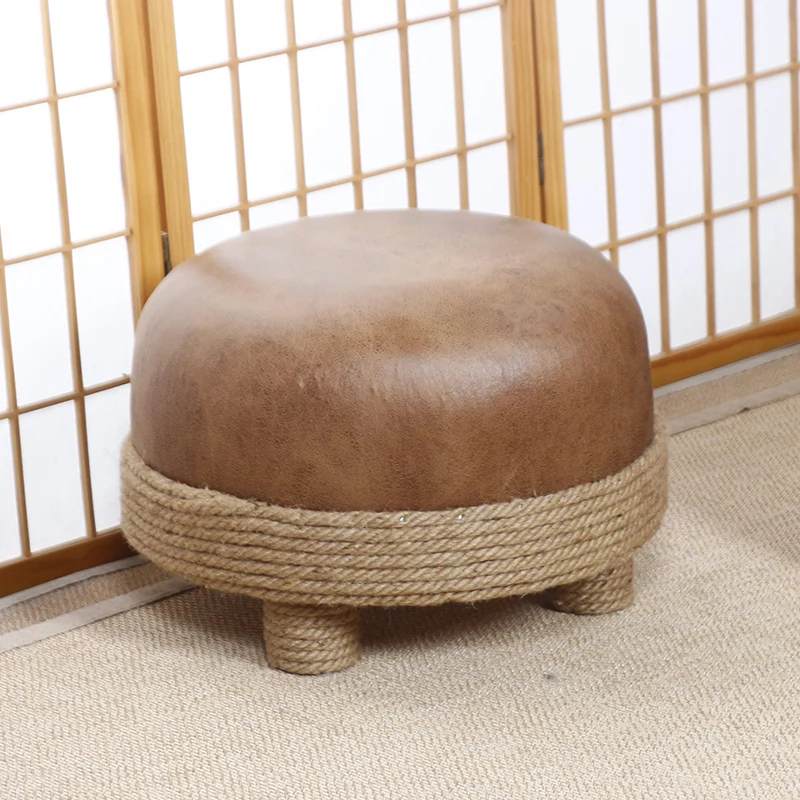 Hemp Rope Tatami Stools Low Profile Stools for Living Room Compact Floor Shoe Bench for Home Decor Stylish Seating Solution