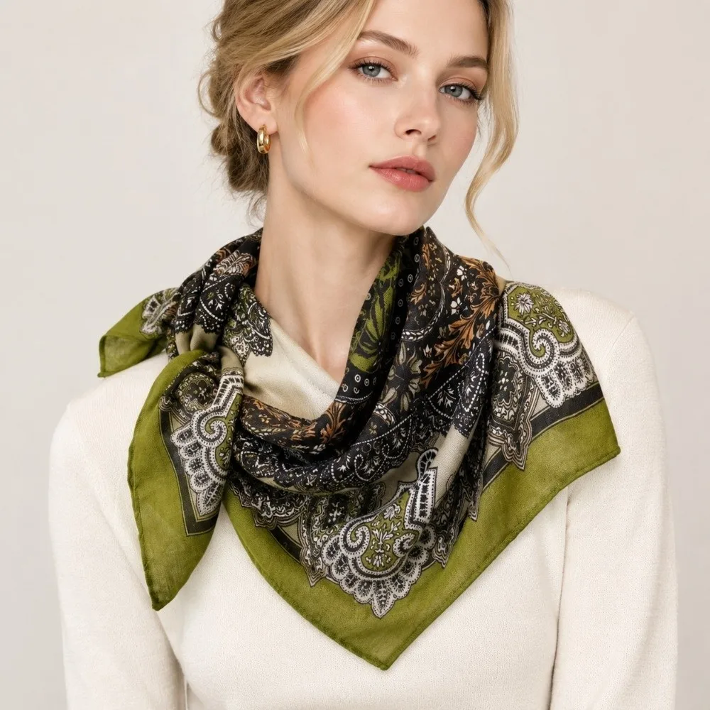 Elegant 68×68cm Bandana Neck Scarfs Luxury Floral Print Paisley Print Scarf Paisley Print Soft Floral Print Scarf for Women