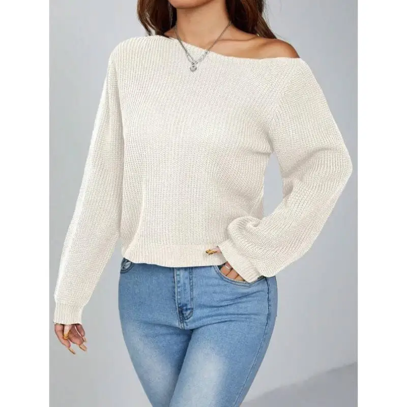 

Long Knitted Sweater oulder Oblique Ribbed Women's Sle Ciwalk Inner Wear Collar Nine Points Sve Deformation Res...