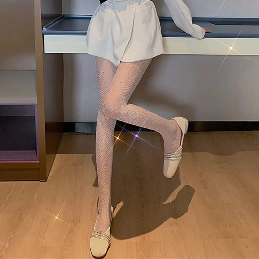 

Sexy Shiny Net Rhinestone Fishnet Stockings Small Mesh Thin Fishnet Tights Hot-drilled Glitter Pantyhose Fashion Show