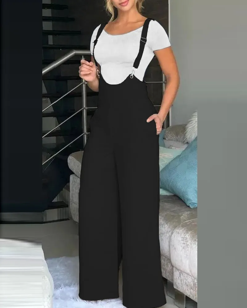 Fashion High-waisted Waistband Wide Leg Jumpsuit Women's 2023 Spring Sweet Women's Polyester Lantern Pants Thin Women's Jumpsuit