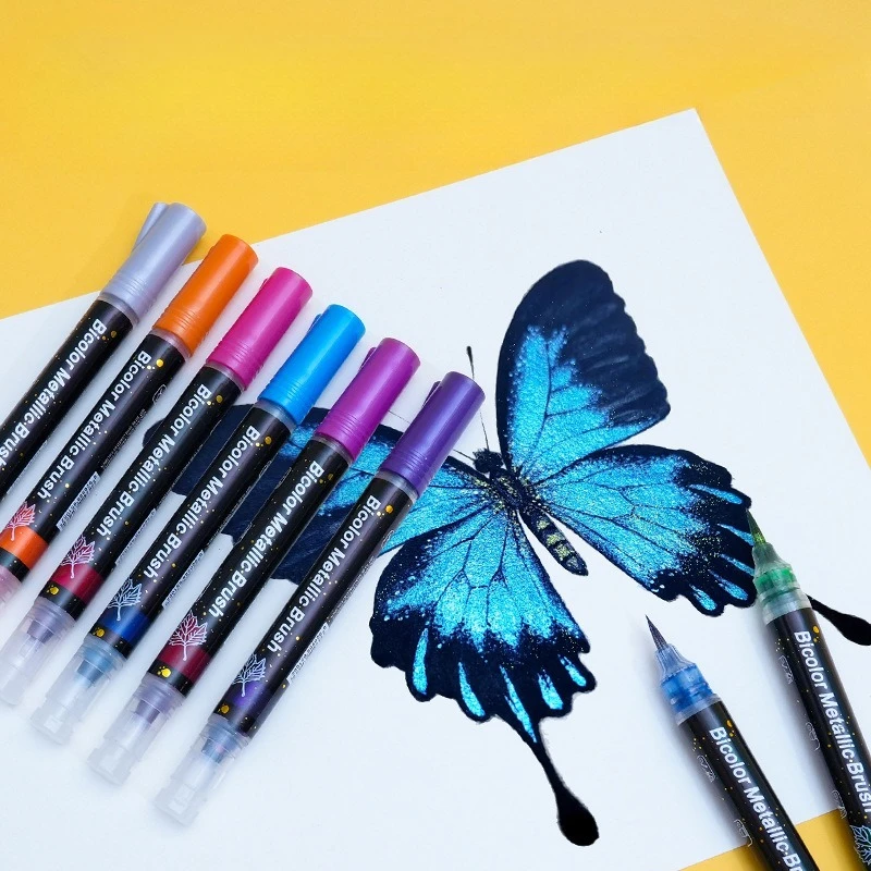 10 Color Metal Glitter Dual Color Butterfly Pen Gradually Changing Color Hand Account Painting Graffiti Paint Pen Art Supplies