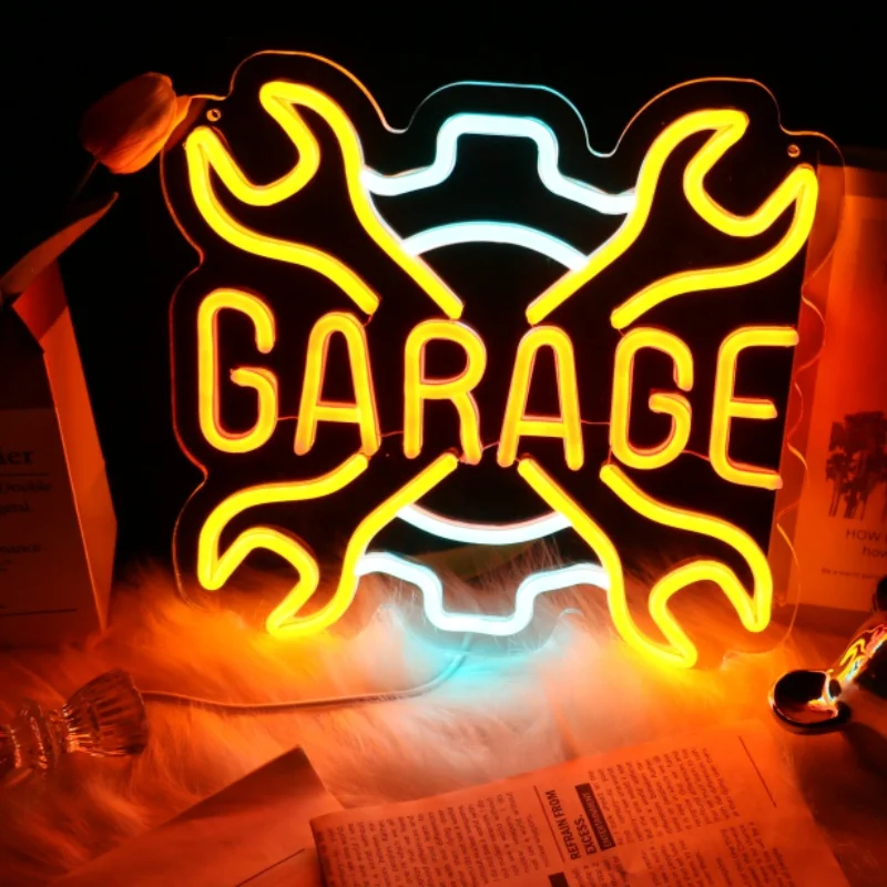 Imagem -06 - Uponray-sinal de Neon de Garagem com Chave em Forma de Chave Led Neon Light up Decoração da Parede Letter Sign For Man Door Oficina de Reparação Automática