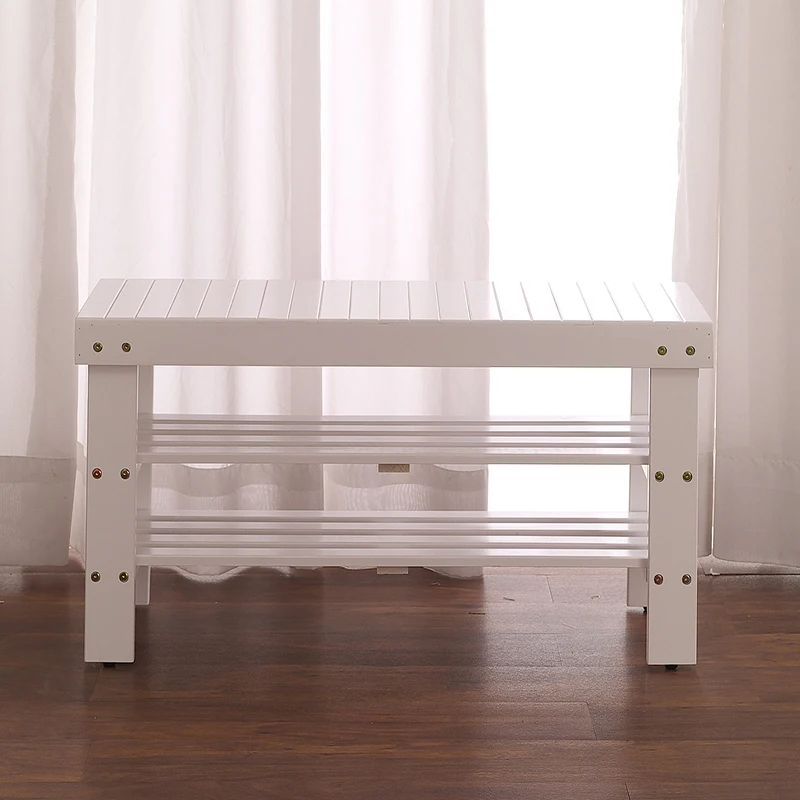 Pina Quality Solid Wood Shoe Bench, White Finish On-Site