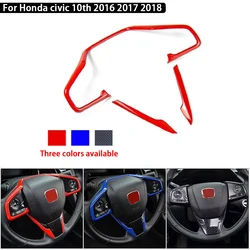 3pcs Carbon Fiber Style Car Steering Wheel Frame Cover Trim Stickers for Honda Civic 10th 2016 2017 2018 Interior Car Accesories