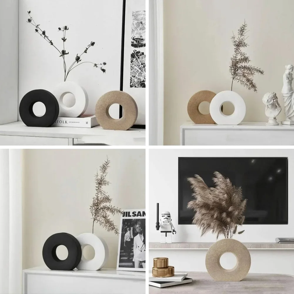 

Ins Modern Home Decor Ceramic Vase Decoration Home Donut Vase Luxury Living Room Simple Flower Vase Matte Centerpiece Decoration