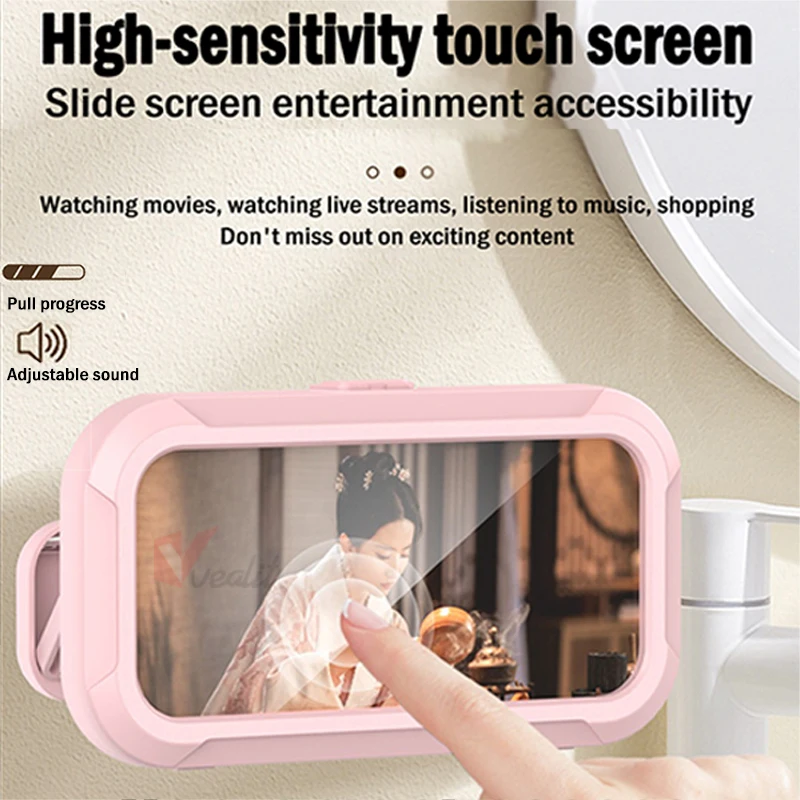 Waterproof Shower Phone Holder Home Wall Phone Case Stand Rotation Angle Adjustable Self-adhesive Touch Screen Phone Bracket