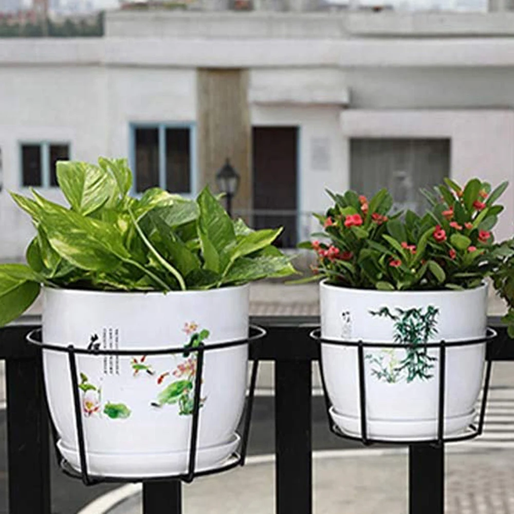 Pendurado Trilhos Flower Pot Suportes, Racks De Ferro Vegetal, Metal Potted Stand, Montado Cestas Varanda, Pequena Cerca, 4Pcs