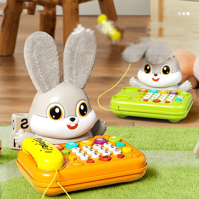 1pcs Children Cute Rabbit Toy Fun Rabbit Moves Its Ears Landline Phone Light Music Educational Story Machine Toy Creative Toy