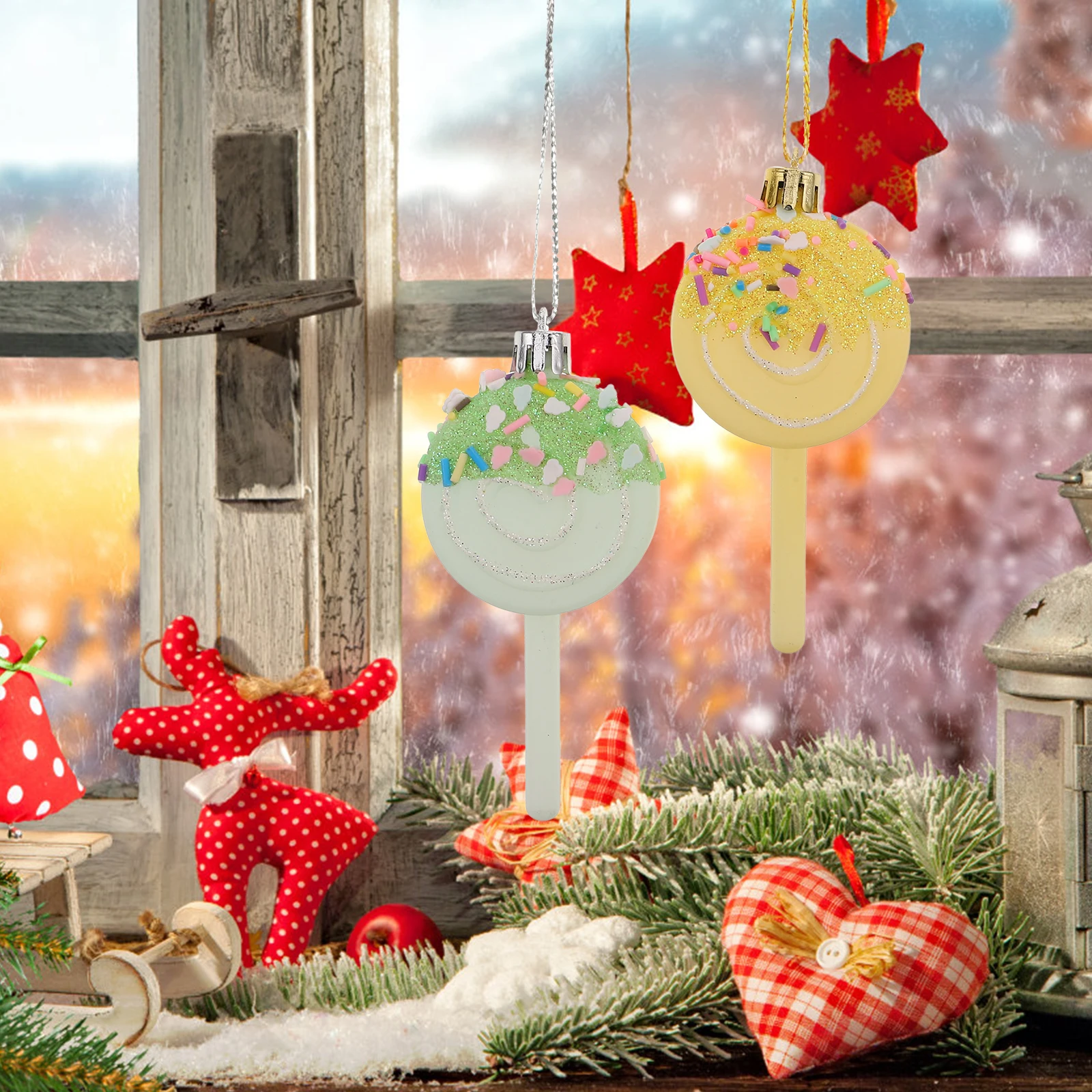 

4 Pcs Lollipop Pendant Christmas Tree Topper Adornments Candy Decorations Candies Ornaments Hat for Craft Plastic