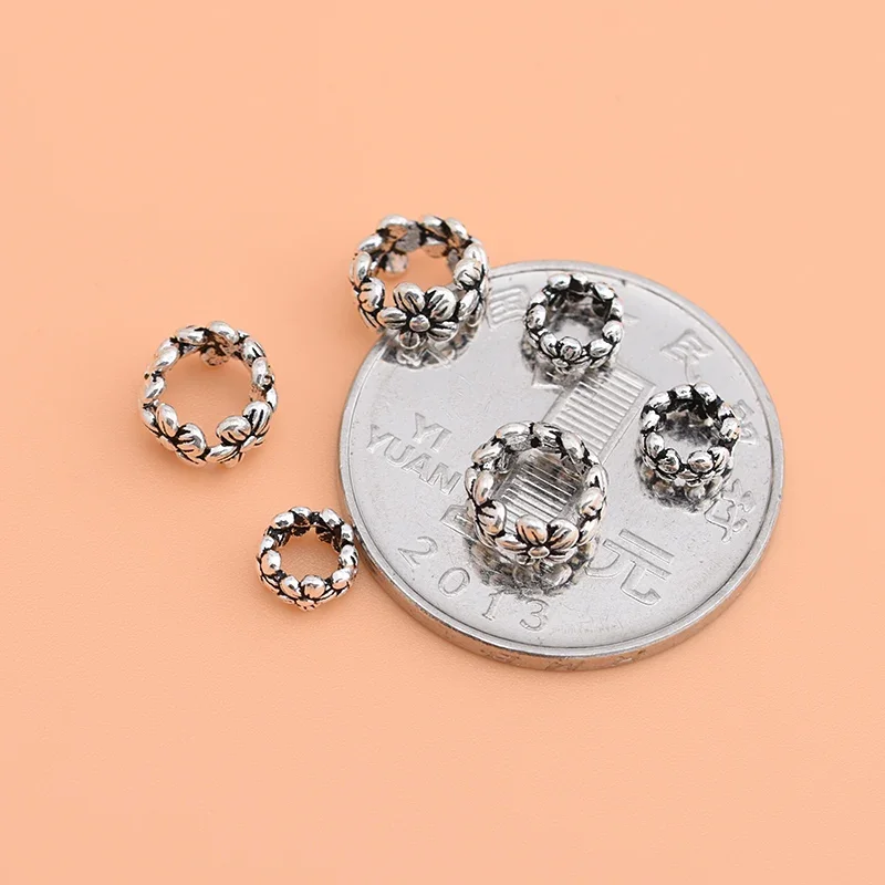 5PCS 925 sterling silver Thai silver retro flower septa crystal bracelet accessories handmade diy material jewelry accessories