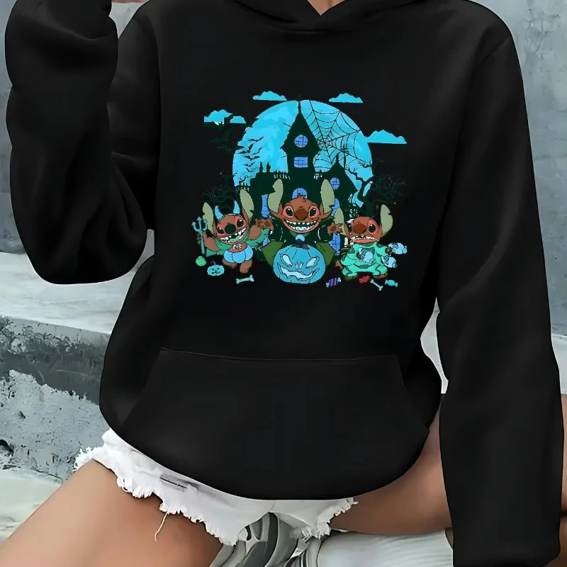 

Женская толстовка с капюшоном Disney Stitch на Хэллоуин, осень-зима, повседневный пуловер унисекс, толстовка, одежда, уличная одежда, большие размеры
