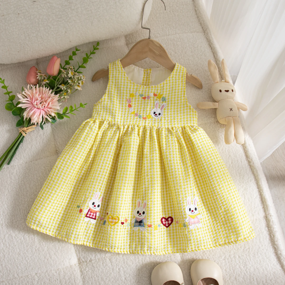 Baby Girl Dress Summer Cotton Cartoon Plaid Sleeveless Girls Dresses Cute Casual Beach Baby Girl Clothing