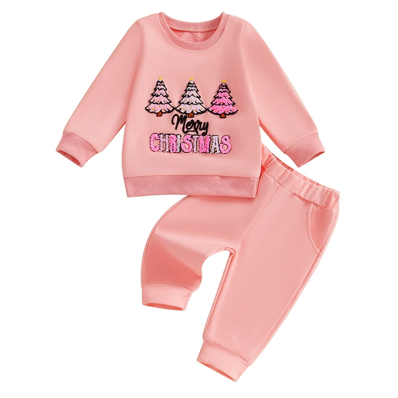 

Baby 2Pcs Christmas Outfits Long Sleeve Embroidery Sweatshirt and Pocket Pants Set Winter Clothes