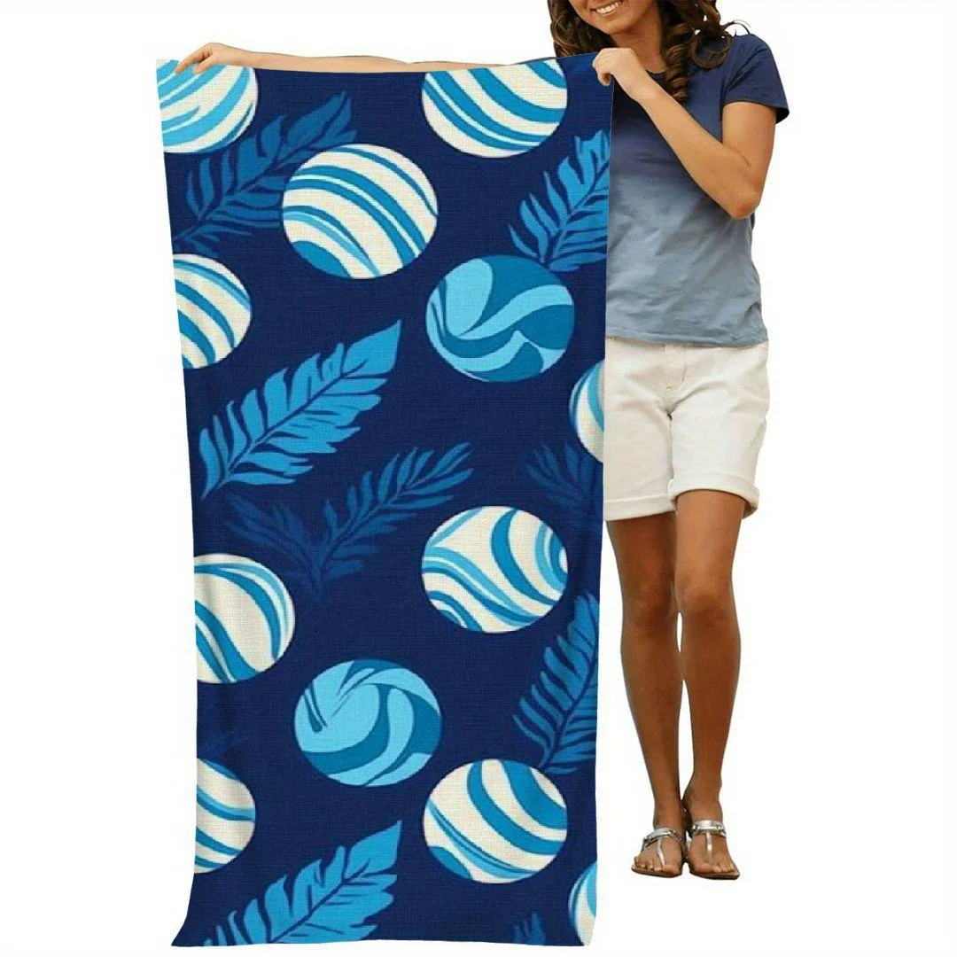 

1pc Modern Style Blue Volleyball Print Beach Towel, Quick Drying Super Absorbent Towel Blanket for Swimming, Camping, Traveling