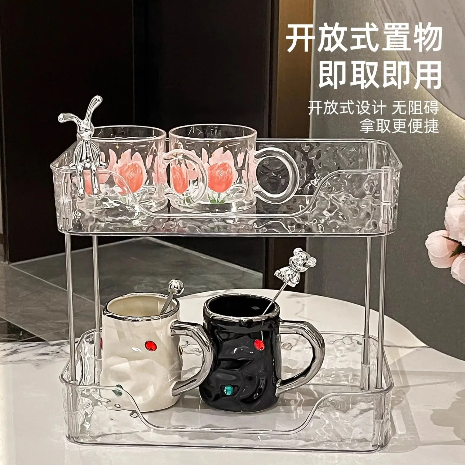 Transparent Acrylic Storage Rack for Skincare Products and Fragrances on Desktop