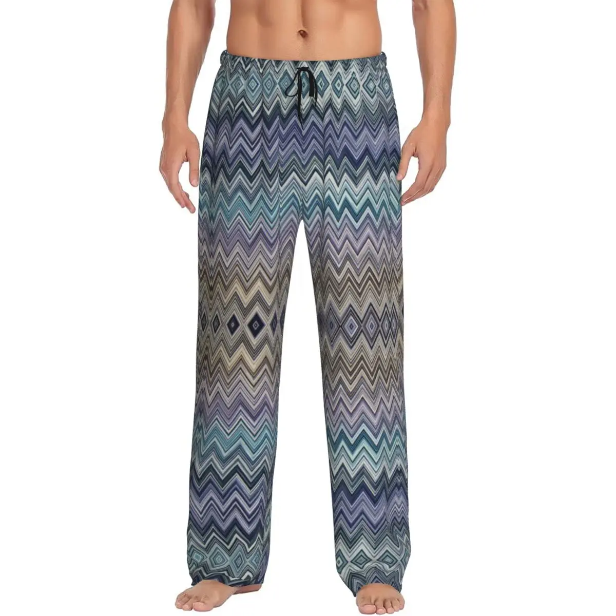 Hombres Inicio Zig Zag Pantalones de pijama bohemio Estampado personalizado Zigzag Boho Pastel Ropa de dormir Pantalones con bolsillos