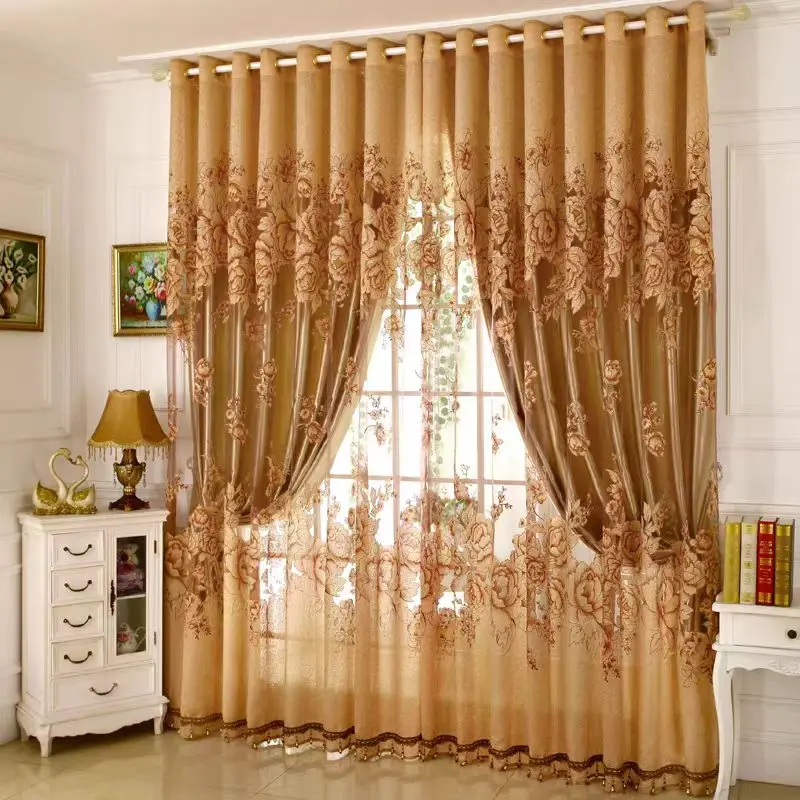 

10020 custom curtain blackout bedroom European style high-end luxury living room curtain double layer with yarn