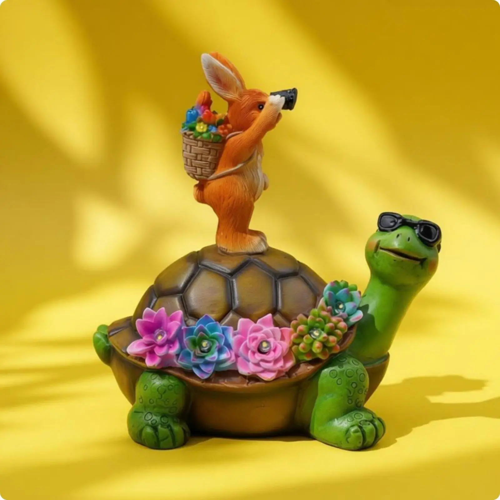 Solar Resin Turtle Rabbit Figurine for Outdoor Flower Bed Walkway Warm Glow Decoration