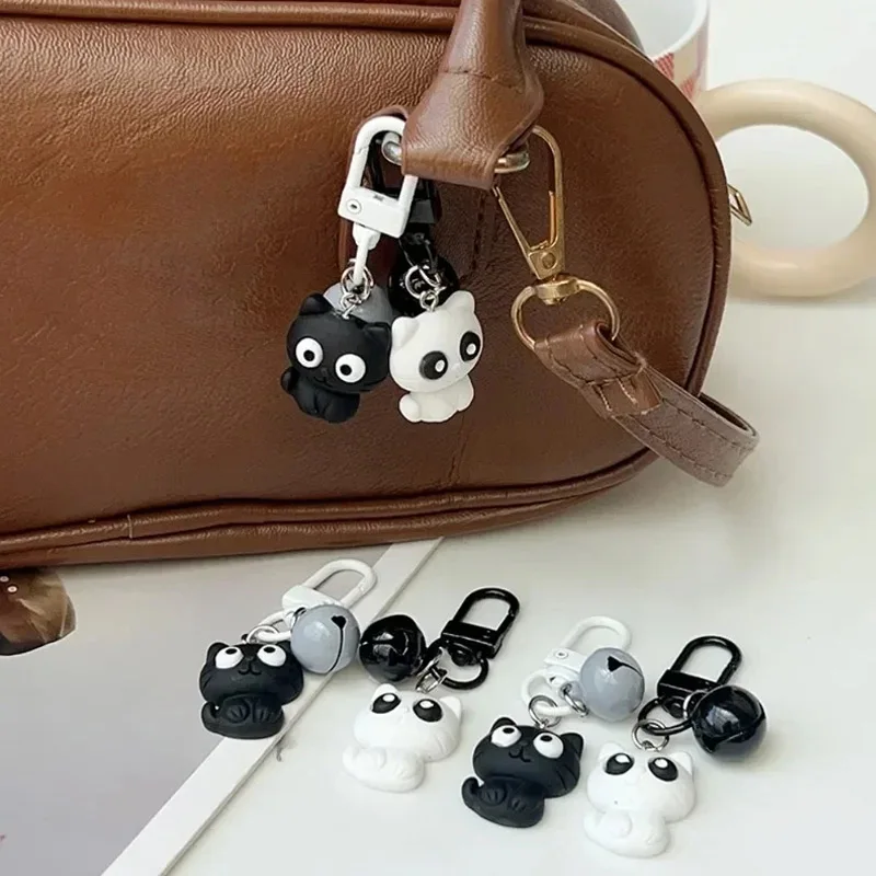 1PC Cute  Creative Black White Cat Keychain Funny Versatile Pendant Backpack Hangings Key Ring Accessories Jewelry Gifts