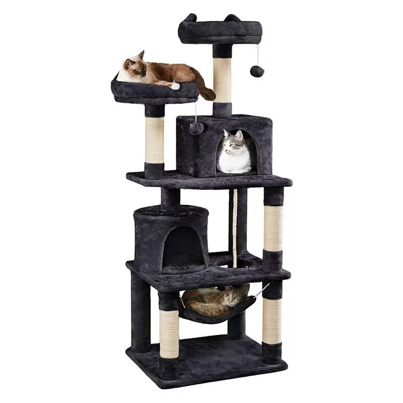Cat Tree and Bed Combo, Sisal Scratching Post, Space-Saving Large Cat Condo, Multi-Level Cat Climbing Frame, Pet Furniture