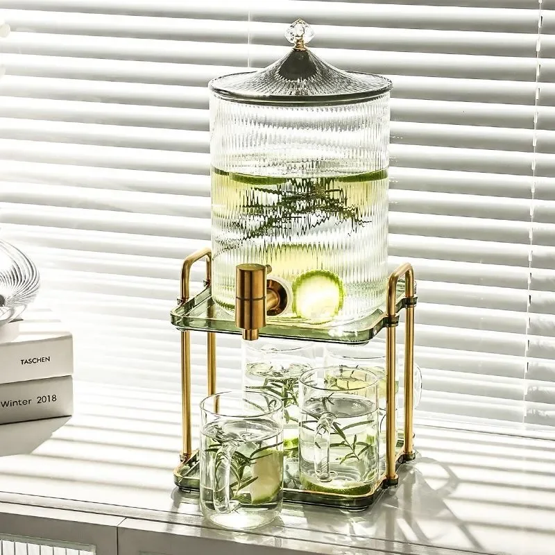 Large Capacity Glass Beverage Dispenser with Faucet Heat Resistant Cold Water Jug for Home Kitchen Living Room Juice Bucket