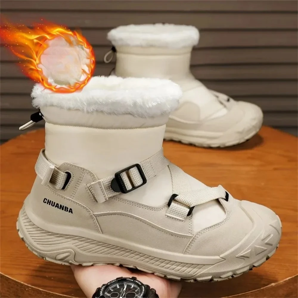 

2026, зимние мужские ботильоны с высоким берцем, уличная обувь на толстой подошве с флисовой подкладкой, теплая рабочая защитная хлопковая обувь, нескользящие зимние ботинки