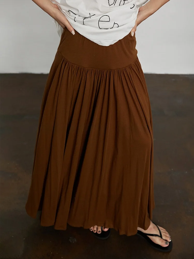 

Ordinary times High Waist A-Line Skirt Summer New Sle Versatile Pleated Maxi f-length Slim Fit Cotton Midi Skirt