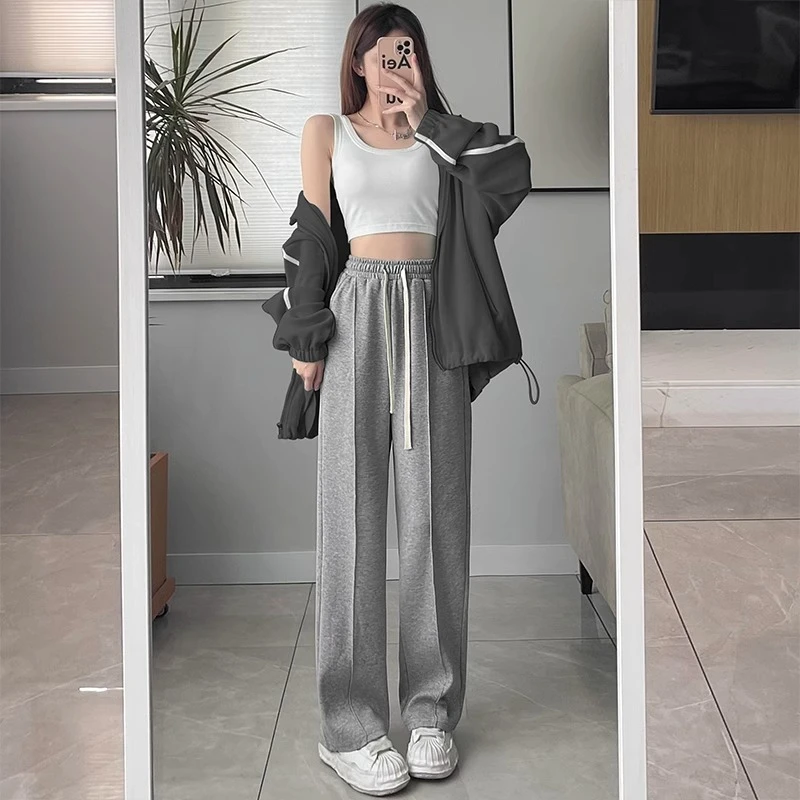 Pantaloni da donna da ufficio donna inverno stile minimalista nordico lana peluche a costine foderato in pile imbottito elastico in vita accogliente homewear