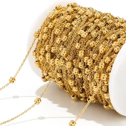 2 Meters 18K Gold Plated 1.8mm Width Chain 4.8mm Beads Chain for DIY Jewelry Making Necklace Bracelet Findings Accessories Bulk