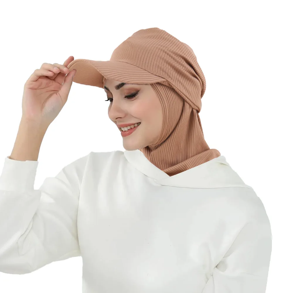 

2Pcs Women Baseball Cap Instant Scarf Set Brim Bandana Hat Outdoor Sun Visor Pre-Tied Turban Muslim Hijab Jersey Shawl Head Wrap