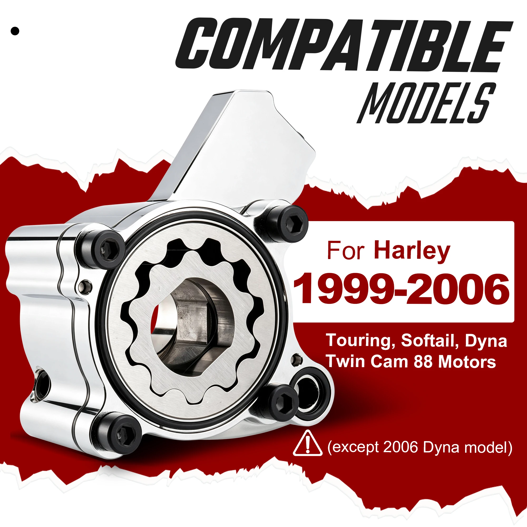 Motorcycle High Flow Volume Oil Pump for Harley 1999-2006 Touring Softail Dyna Twin Cam 88 Engine Models, Chrome