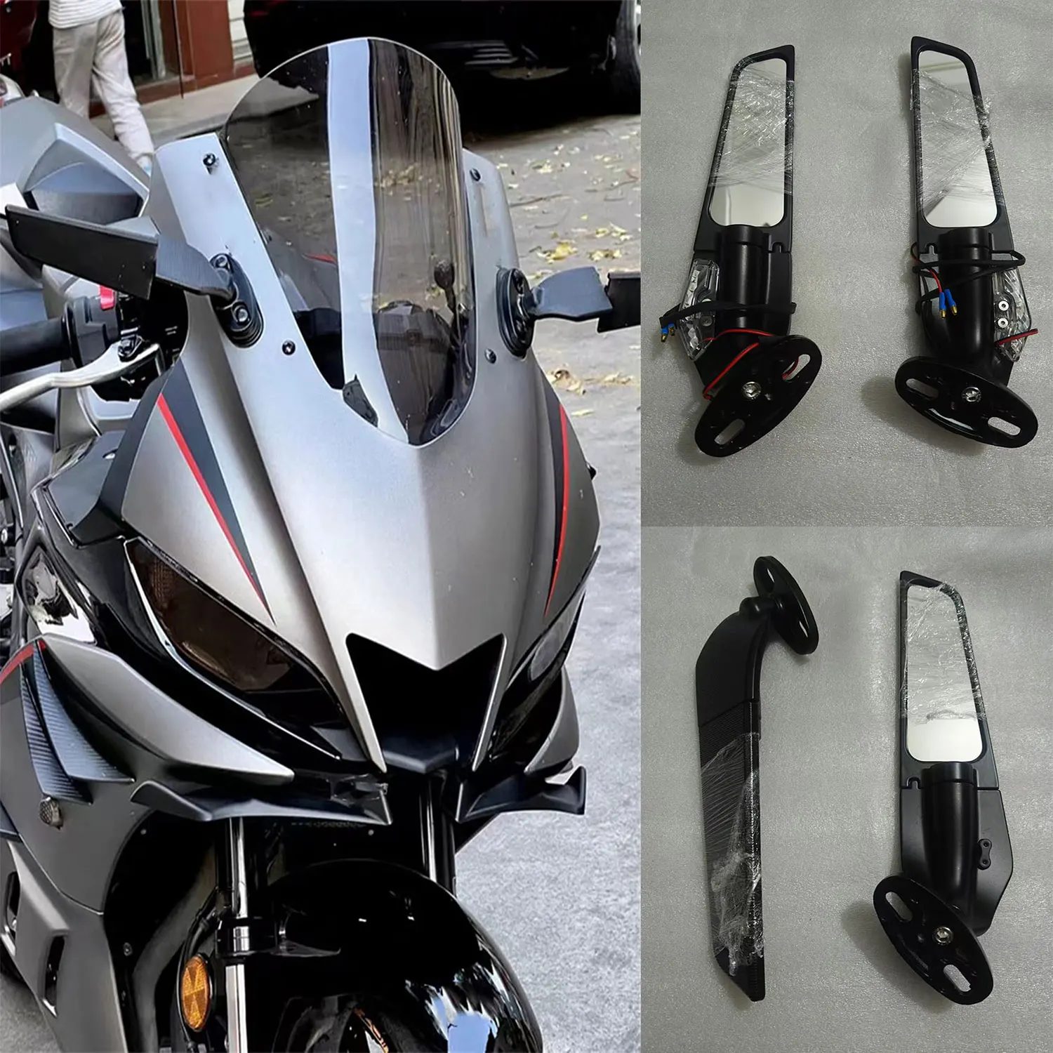 

For Yamaha YZF R25 R3 2019 2020-21 2024 Adjustable Rotating Rearview Modified Motorcycle Mirrors Winglets Wind Side Wing Spoiler
