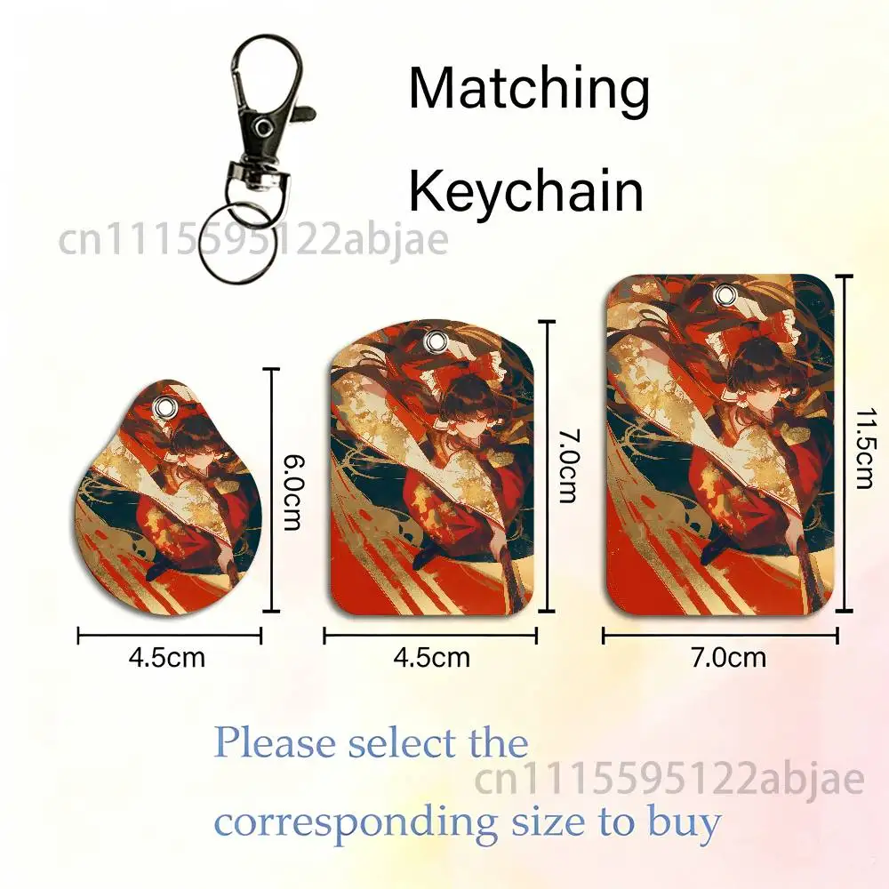 R-Reimu Hakurei Rectangle ID Card Case Keychain Access Card Bag Key Tag Ring Leather Card Holder Key Ring