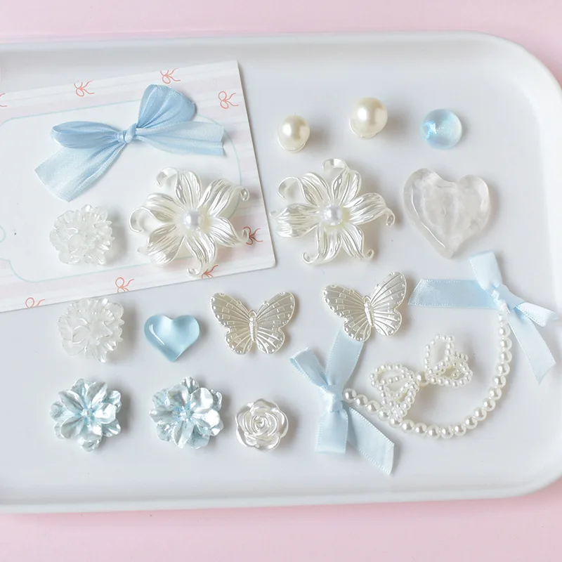 Romantic Pink Gardenia Flowers Pearl Shoe Charms Set for Slide Sandals Garden Shoes DIY Clogs Decoration Shoe Buckle Women Gifts