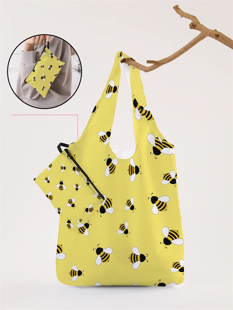 

Women's Foldable Yellow Bee Pattern Large Shopping Bag Foldable Storage Reusable Easy to Carry Capacity Handbag