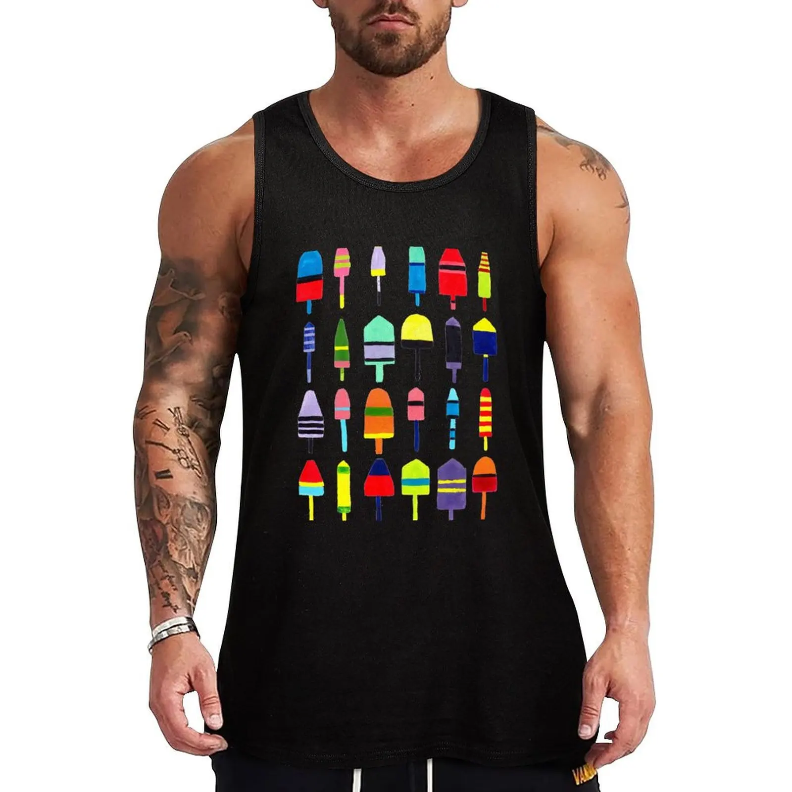 

Colorful Lobster Buoys Tank Top training weight vest singlet for men summer Men's tops