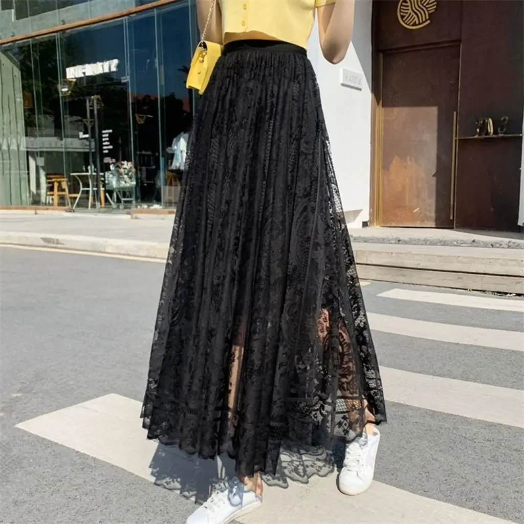 

Women's Lace Mesh Skirt High Waist Casual Mid-Length Slimming All-match Fairy Skirt for Spring And Summer Cool Style
