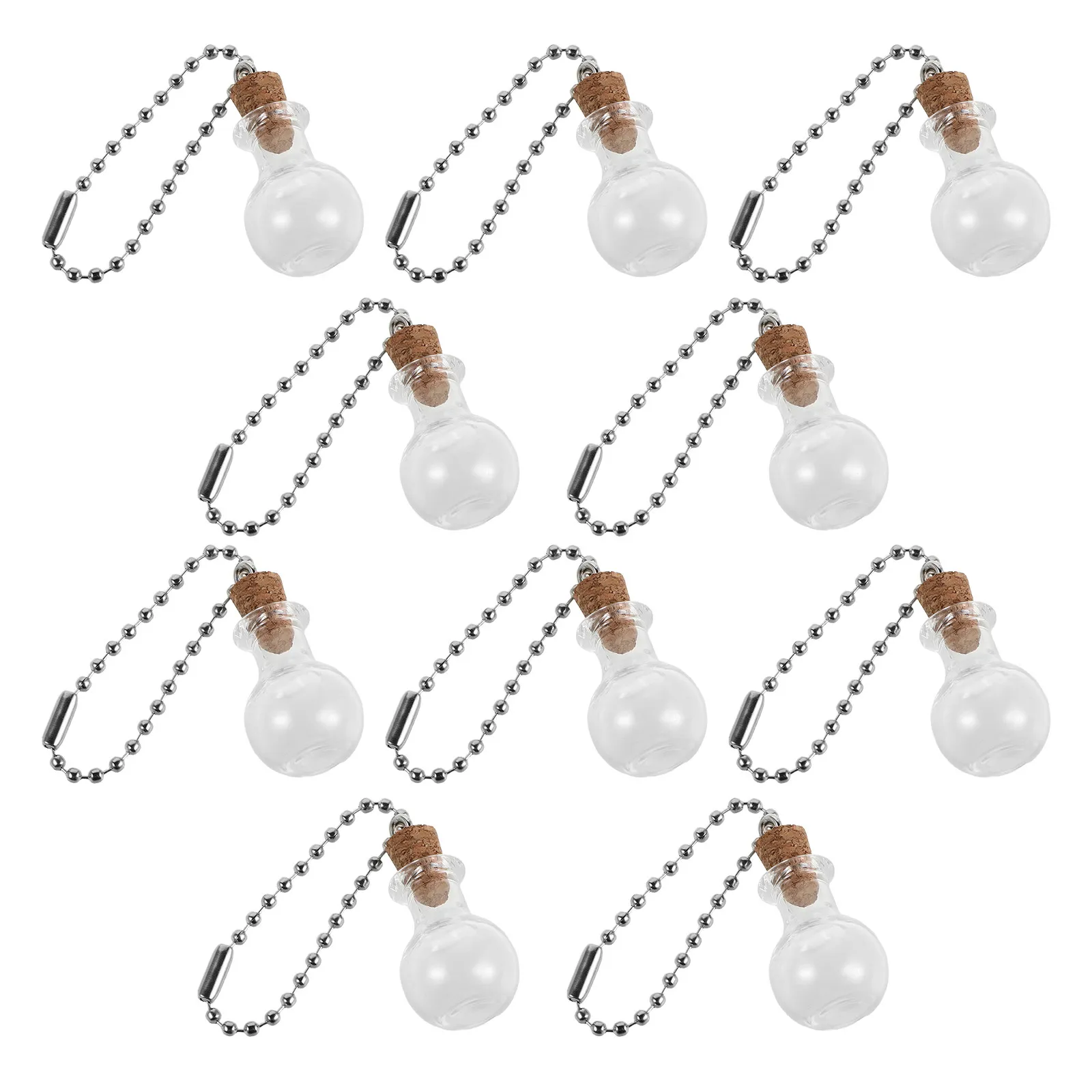 10Pcs Vintage Drift Bottle Keychain Mini Cork Glass Vial Charm DIY Fillable Message in Bottle Pendant Friendship Gift Party