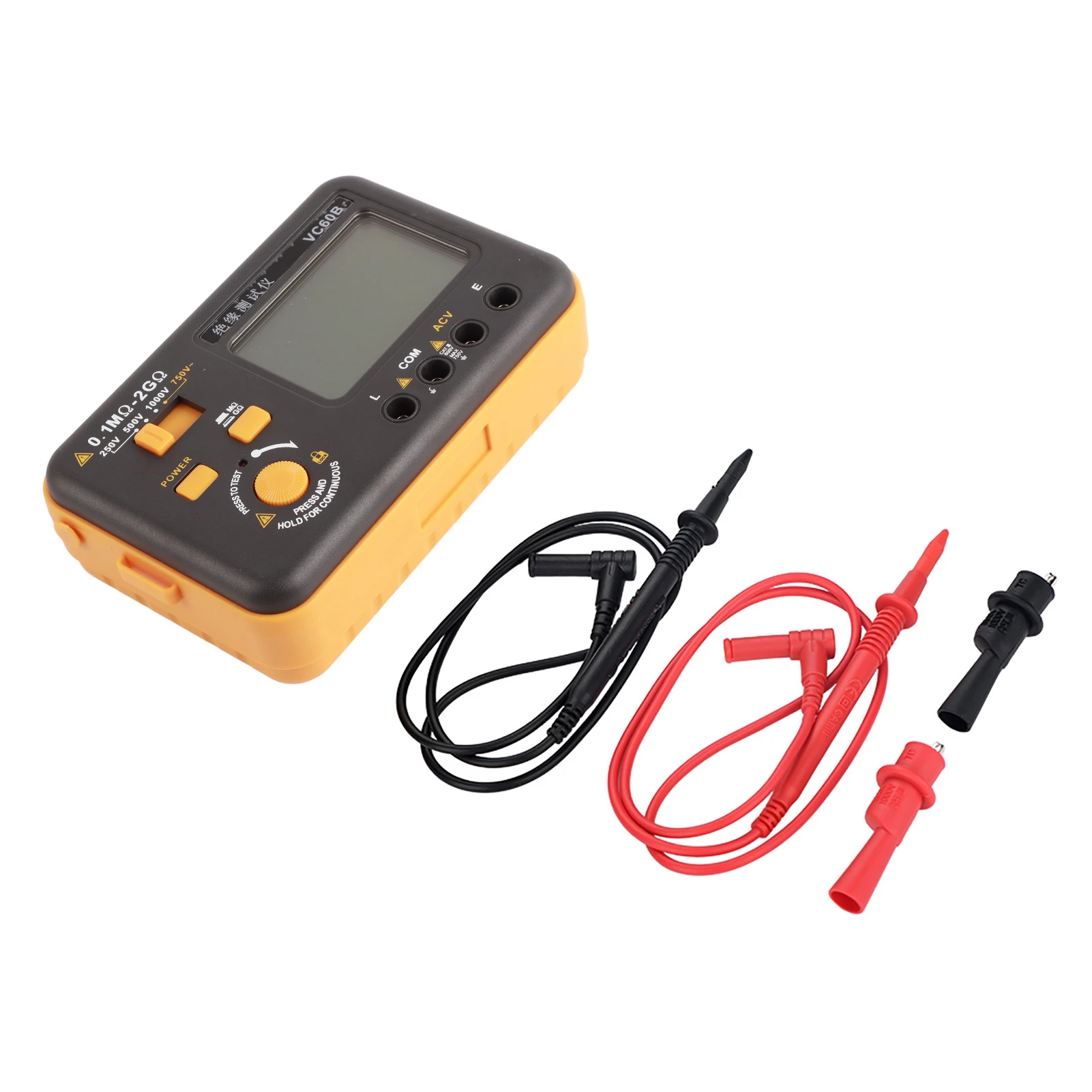 VC60B Digital Megohmmeter for Insulation Testing with High Contrast LCD Screen and White Backlight for Indoor or Outdoor Use