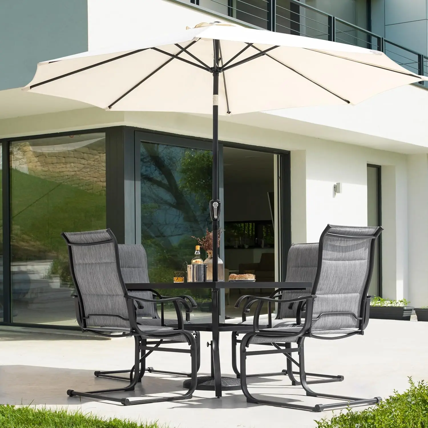 5 Piece Outdoor Dining Set, 4 All Weather Outdoor Padded Textilene Patio Chairs and 37