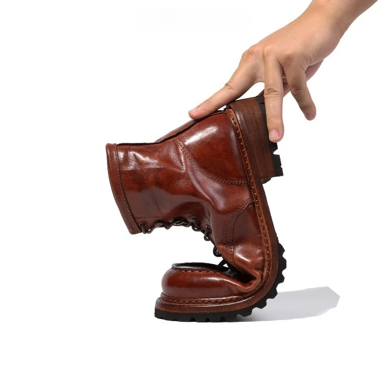 British Style Casual Ankle Boots Men's High Top Shoes Genuine Leather Handmade Retro Work Outdoor Cowhide Chelsea Boots Male
