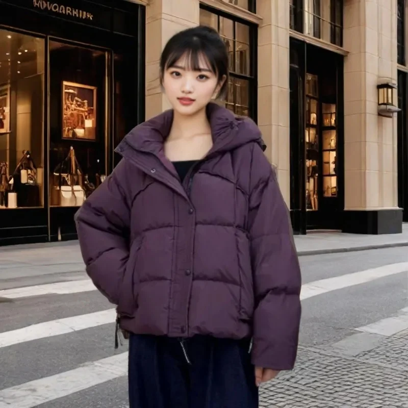 

High Quality Down Coat Women Parkas 2025 New Winter Cotton-Padded Jacket Short Hooded Bread Outwear Fashion Female Overwear Tops