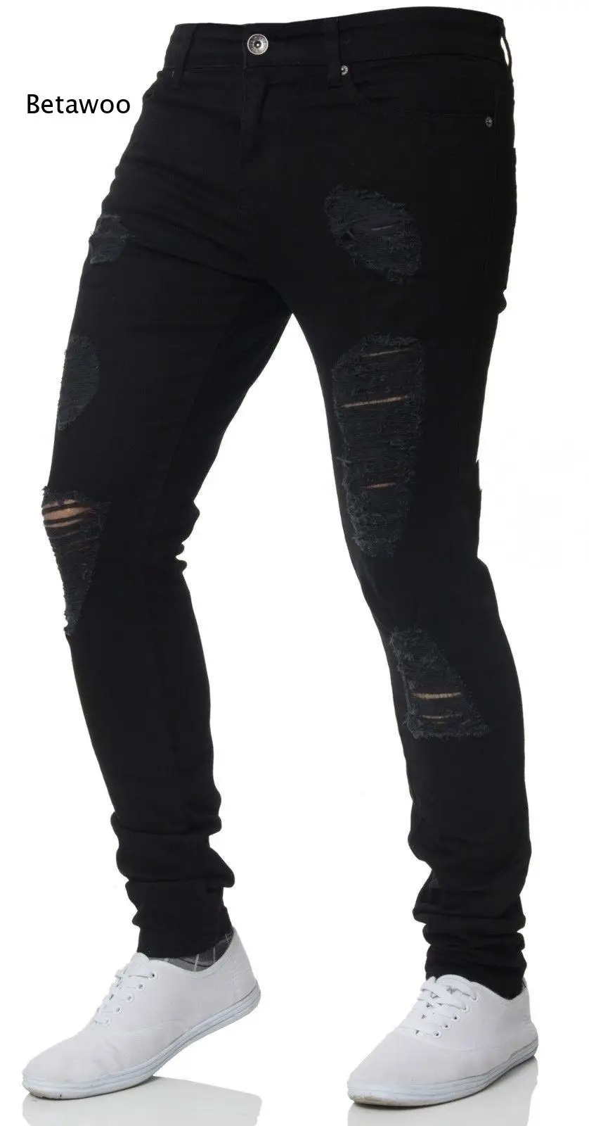 Washed Sky Blue Skinny Jeans For Men Ripped Frayed Details Slim Silhouette Casual Denim Bottoms For City Street Outfits